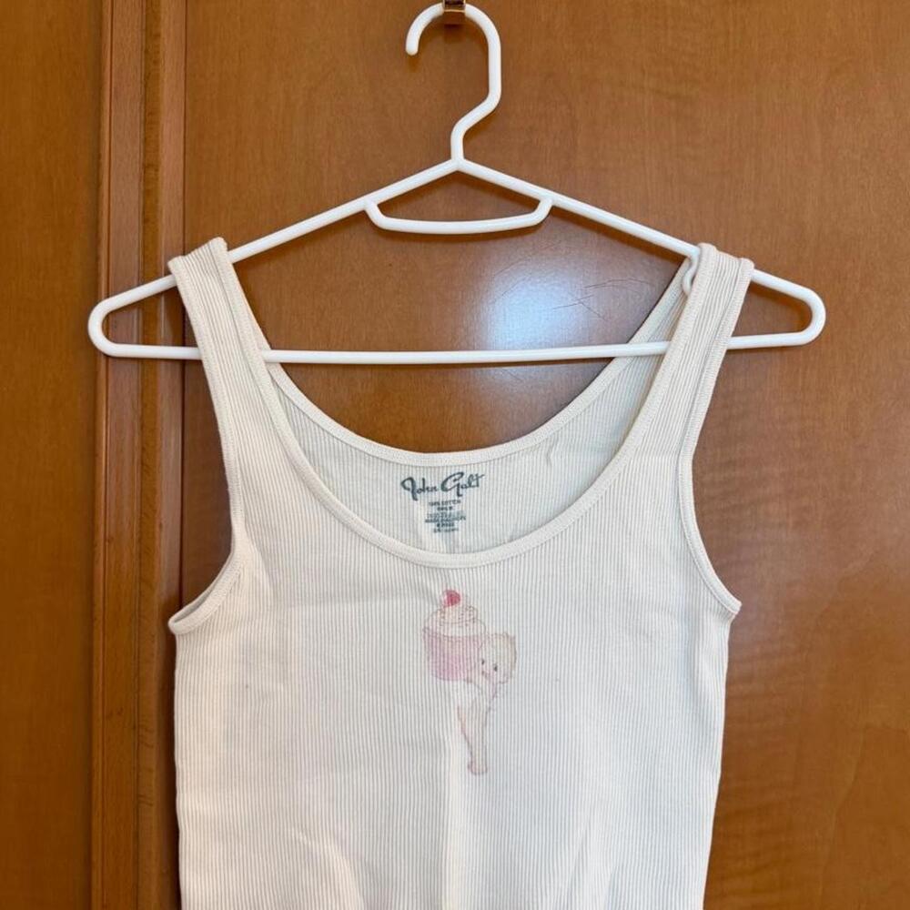 Cream White Ribbed Cupcake Cat Graphic Tank Top